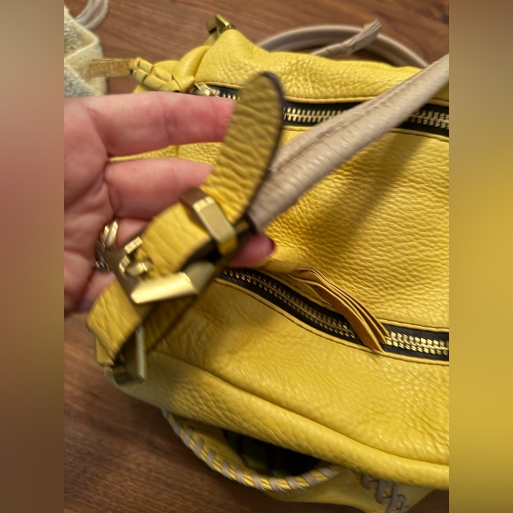 Oryany Womens Yellow & Tan Pebbled Leather Tote Shoulder Bag Multi Pockets - Picture 4 of 11